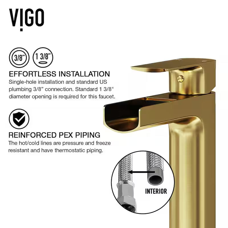 Single Handle Single-Hole Bathroom Vessel Faucet Matte Brushed Gold O227