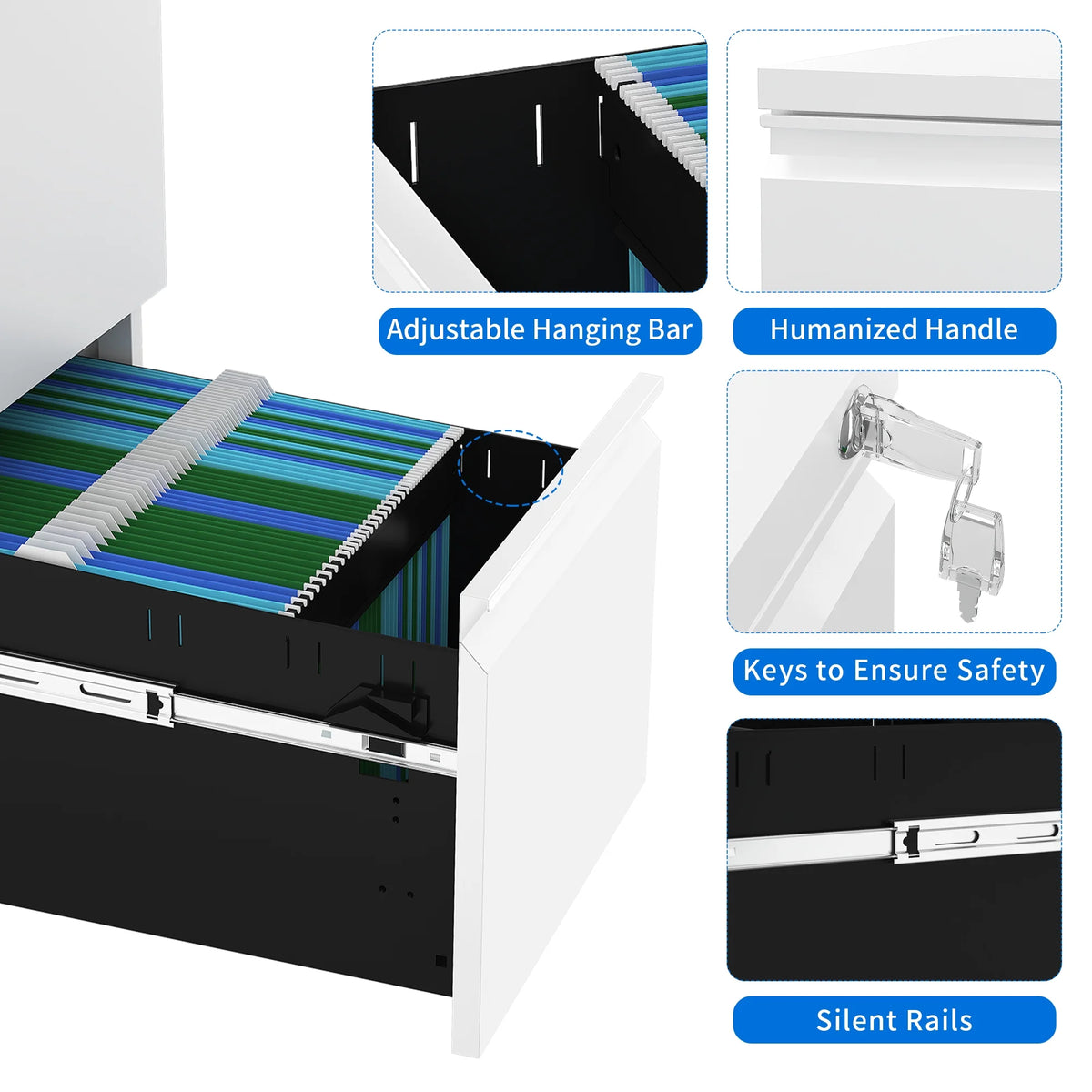 White 2-Drawer Mobile Metal File Cabinet with Lock A326181