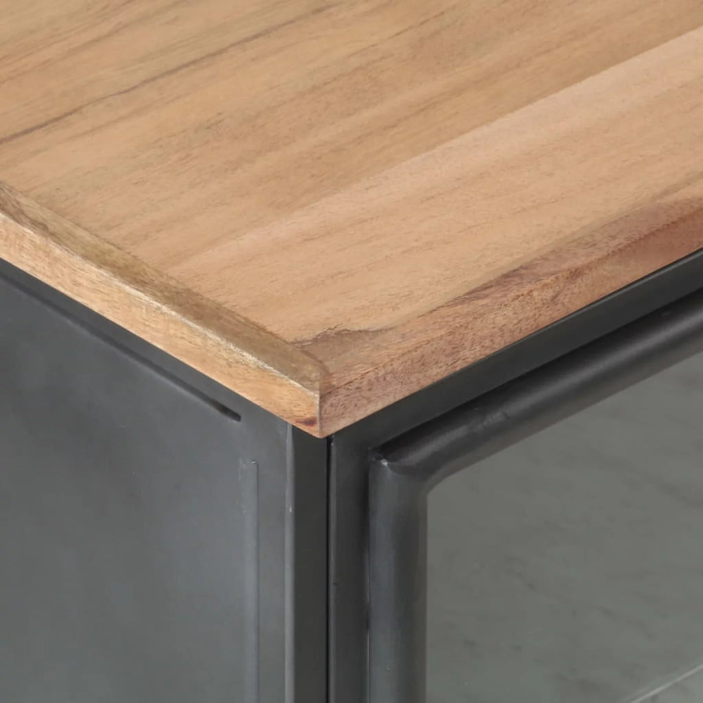 Gray Acacia Wood Bedside Cabinet with Glass Door N98126