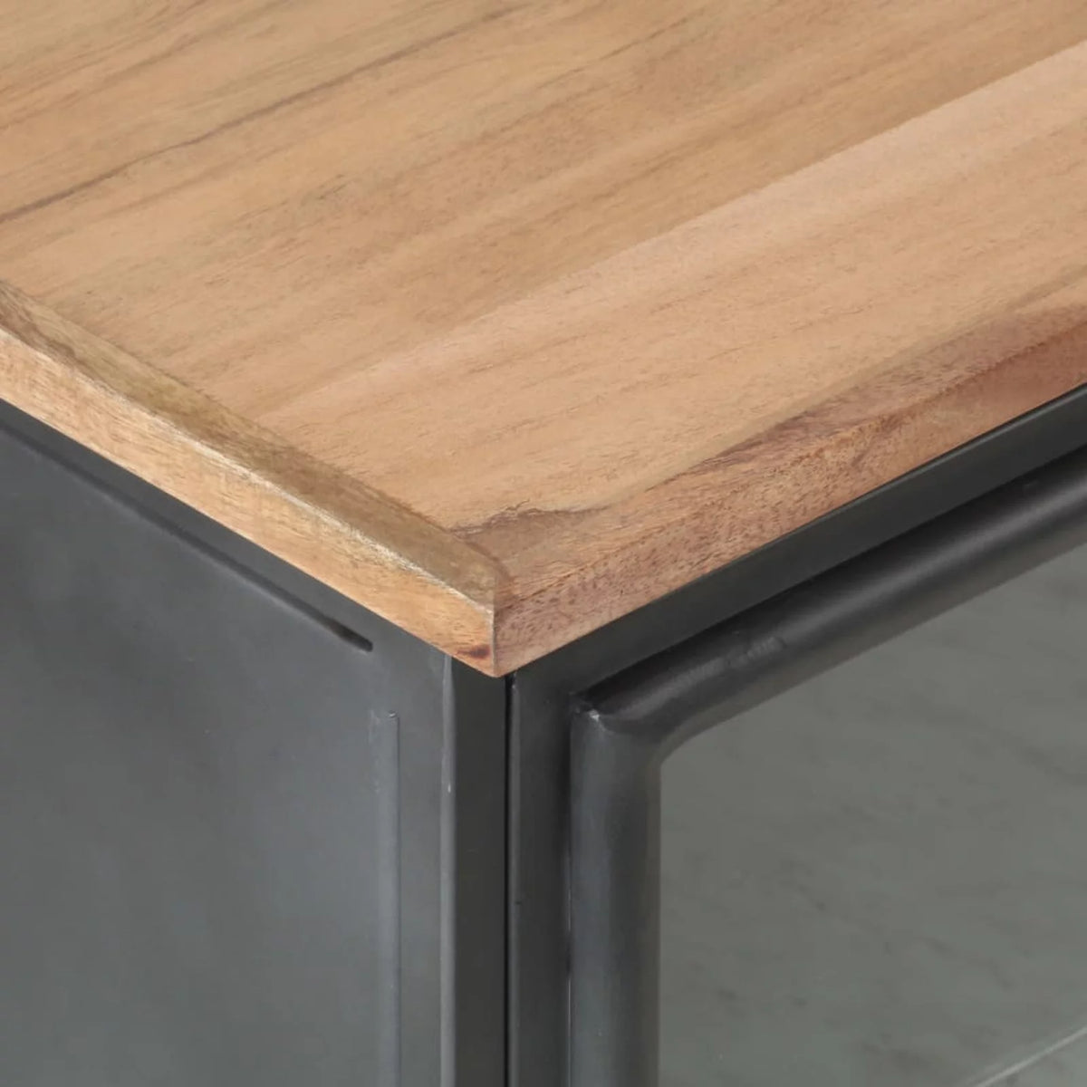 Gray Acacia Wood Bedside Cabinet with Glass Door N98126
