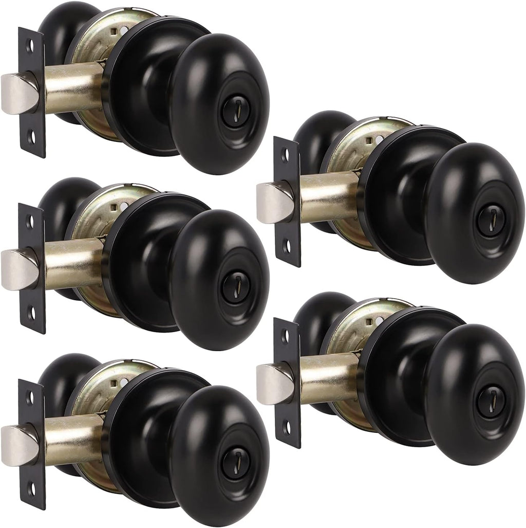 5 Pack Black Door Knobs Privacy Locks R54587