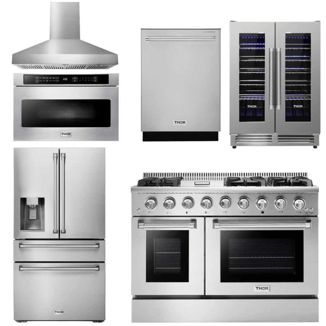 48 Propane Gas Range, Range Hood, Refrigerator, Dishwasher, Microwave, Wine Cooler C83572