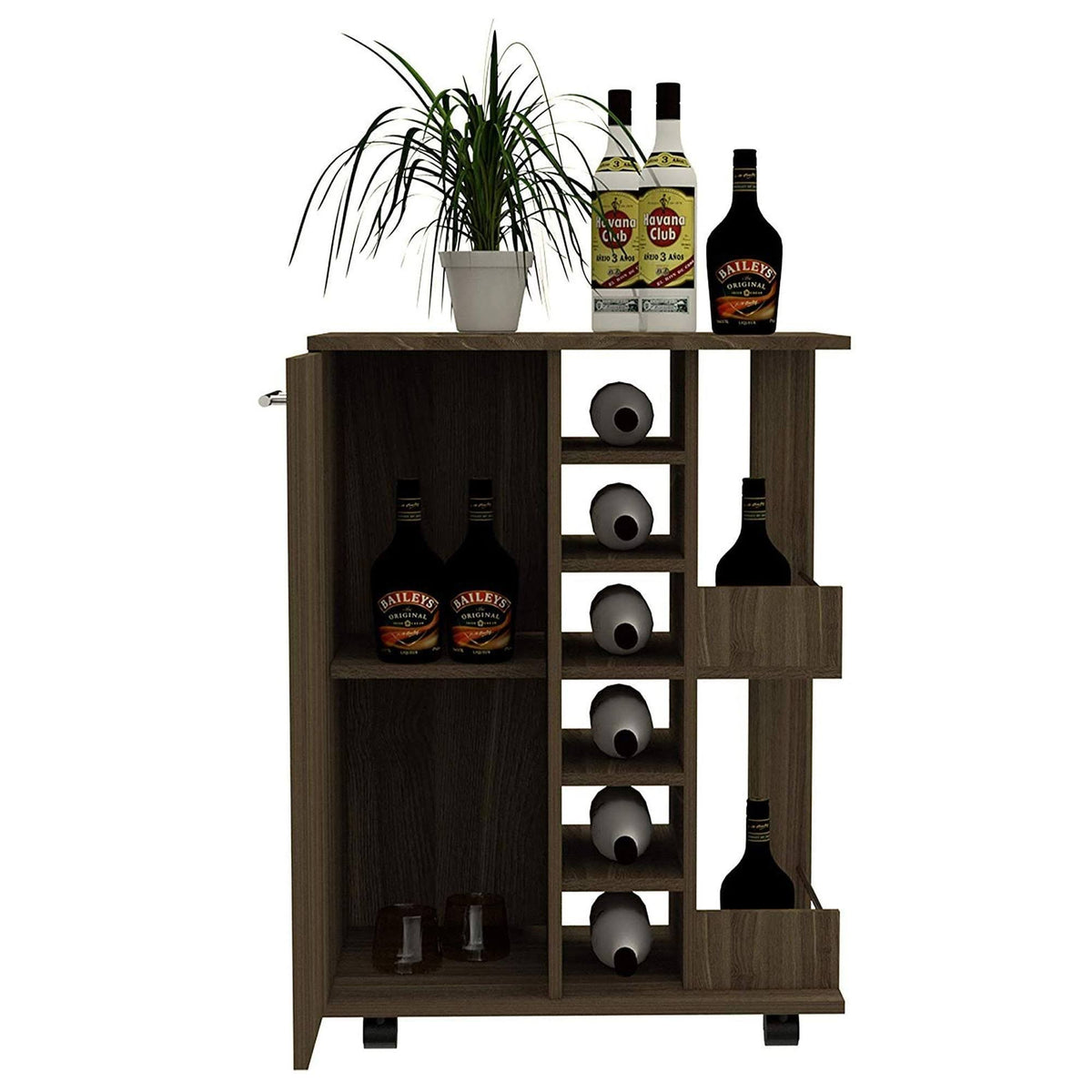 Weathered Oak Bar Cart Cabinet X63913