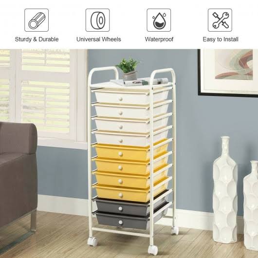 10 Drawer Yellow Rolling Storage Cart Organizer H429