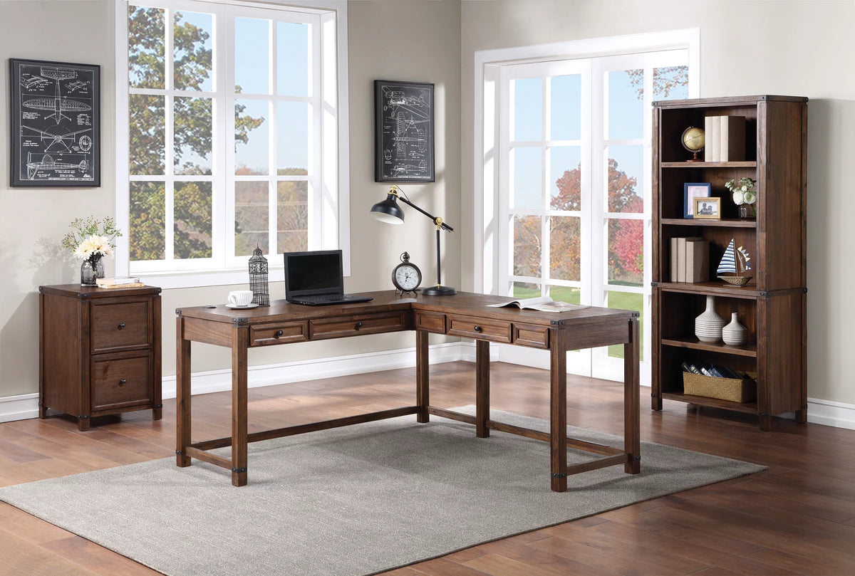 L-Shape Desk in Brushed Walnut Finish I907