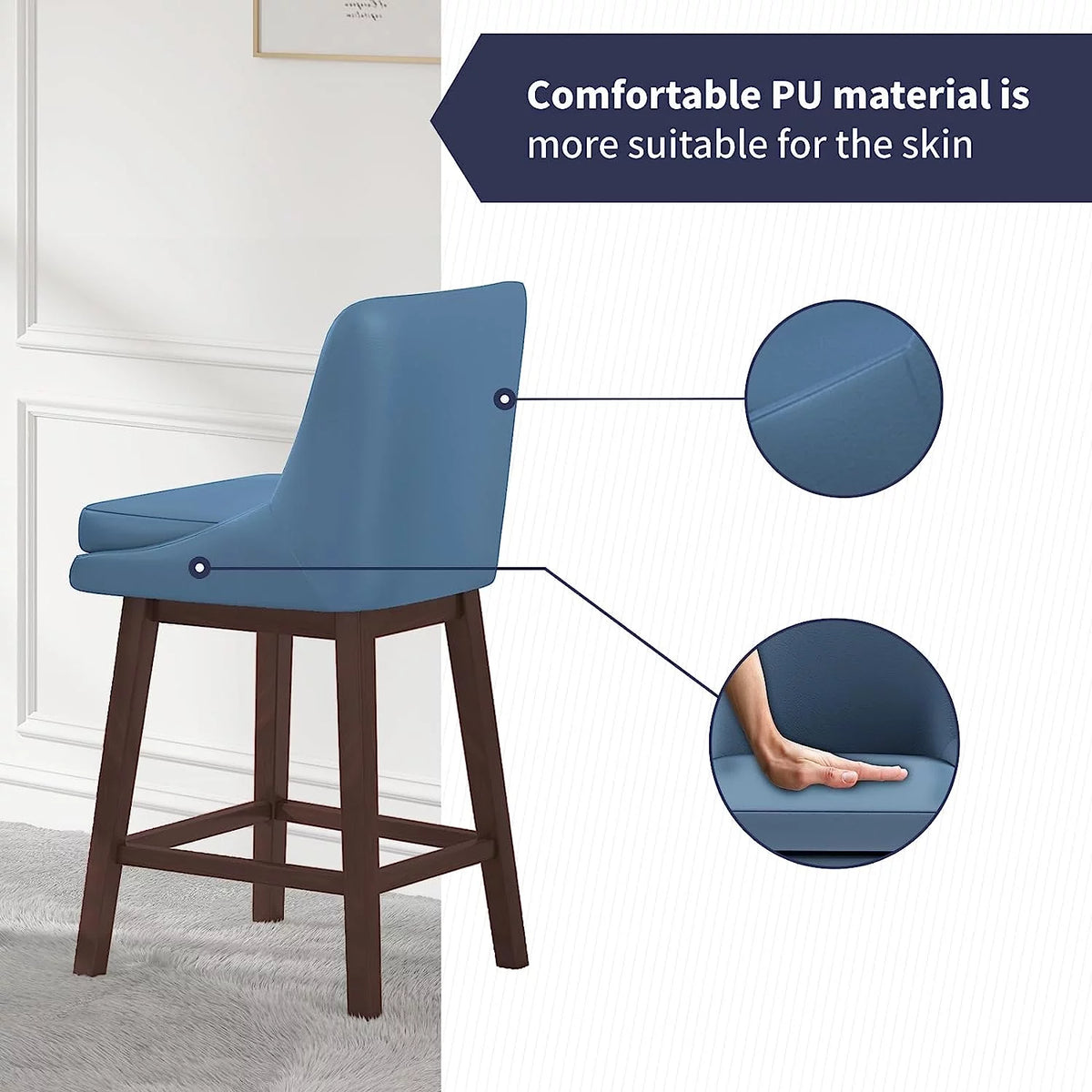 Blue 26" H Swivel Upholstered Bar Stools Set of 4 C169