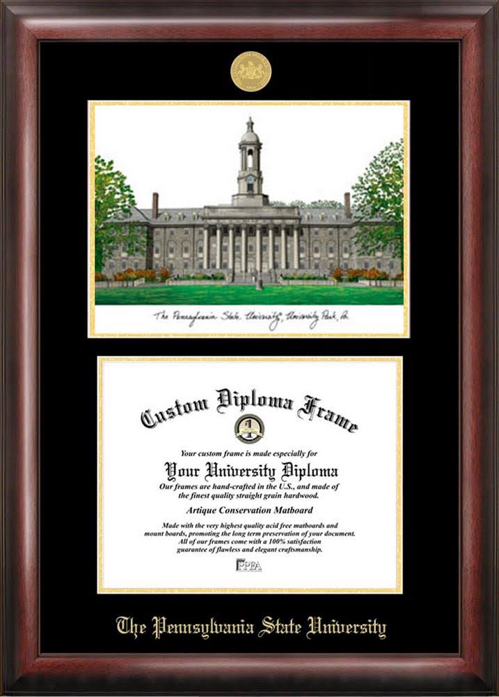 Gold Embossed Diploma Frame with Campus Images Lithograph J18858