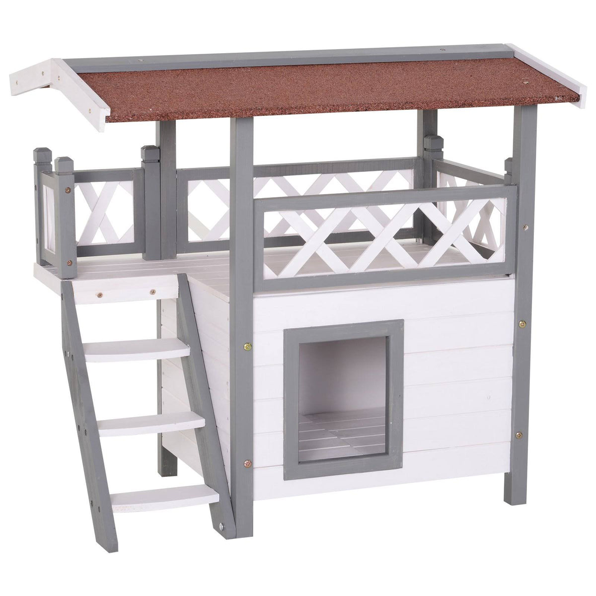 3-Story Wooden Cat House with Balcony J60276