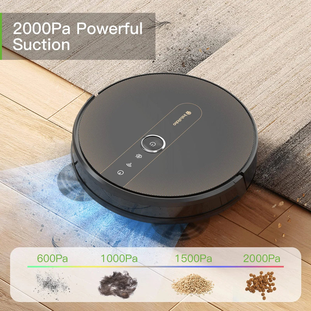 Black Robot Vacuum and Mop Combo with Smart Mapping, 2000Pa Suction U472734
