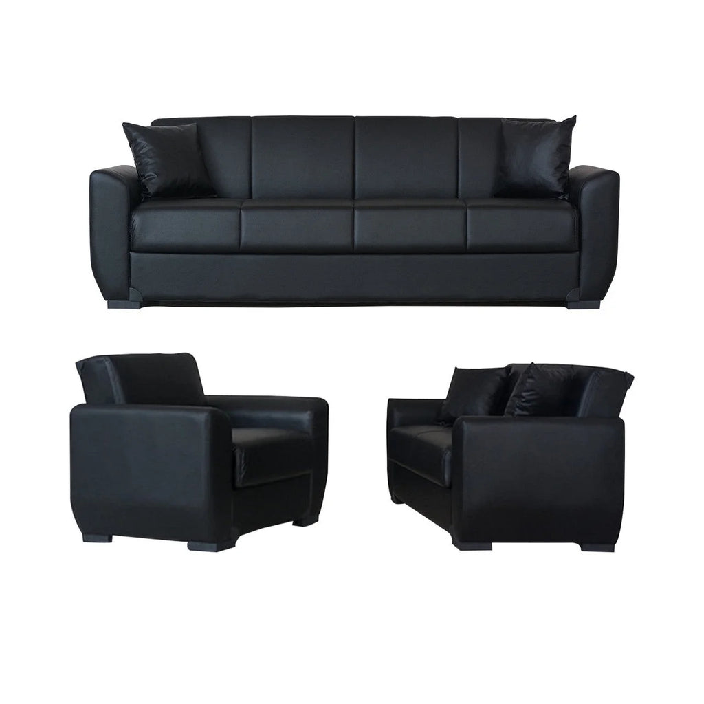 Black PU Leather Loveseat D972962