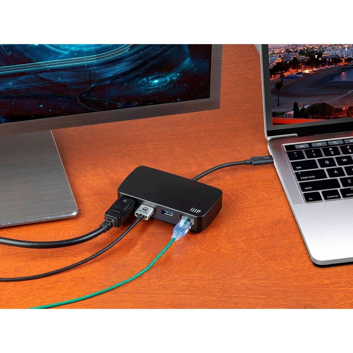 Black Thunderbolt 3 Travel Dock Adapter with Built in Cable P6049