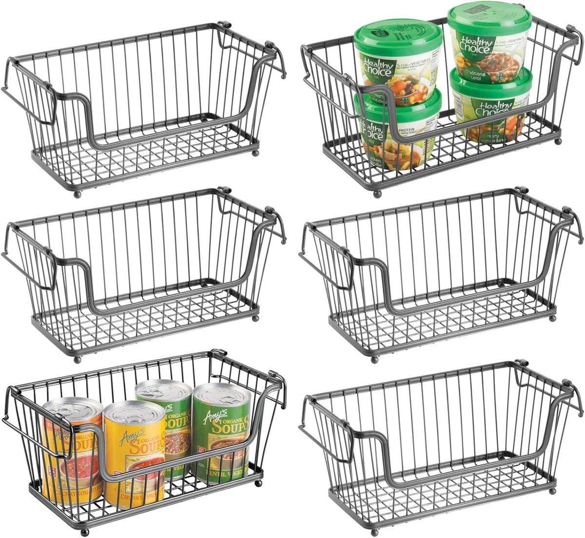 White 6 Pack Stackable Metal Wire Storage Basket with Handles L275218