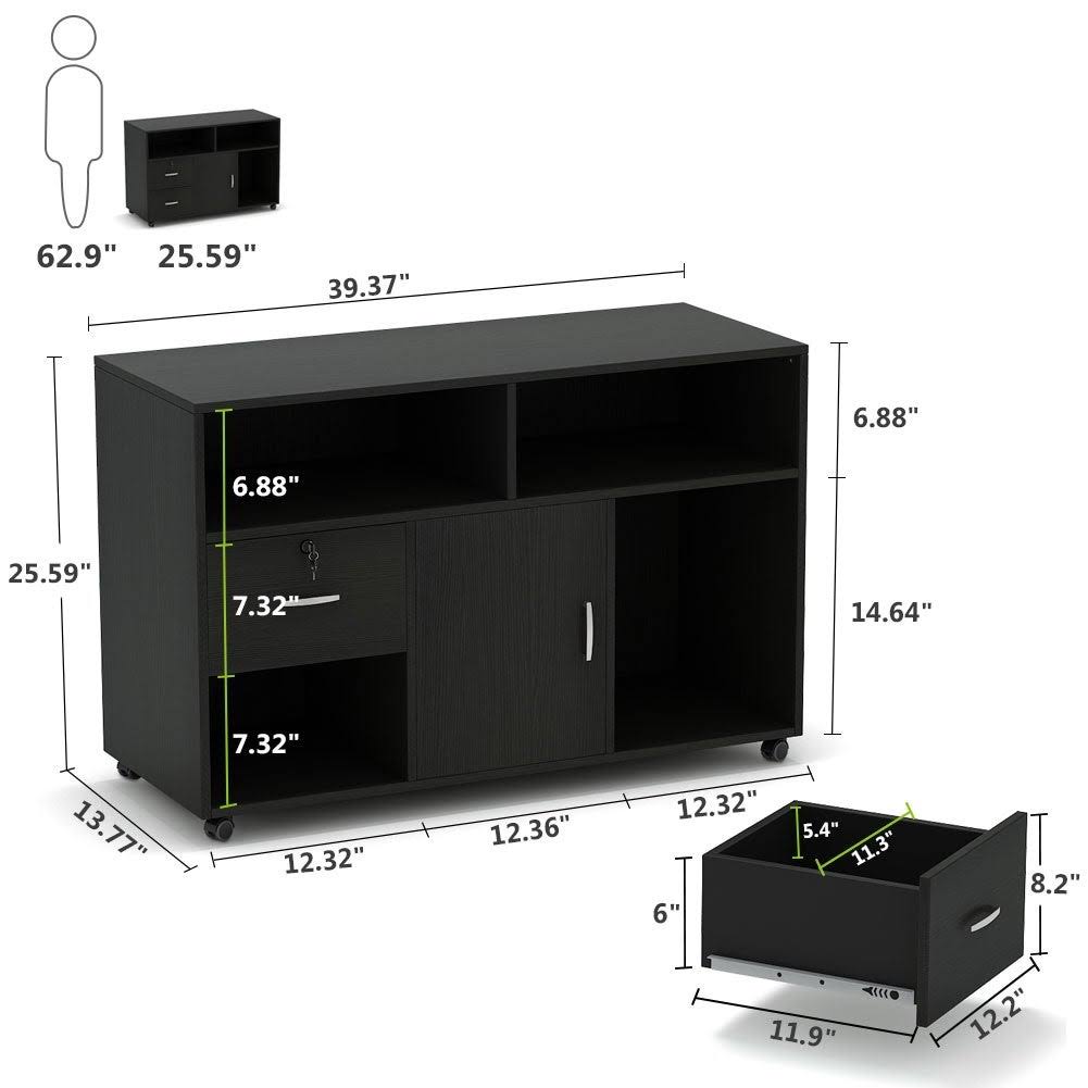Black 2 Drawer Mobile Lateral File Cabinet with Storage Shelf D56312