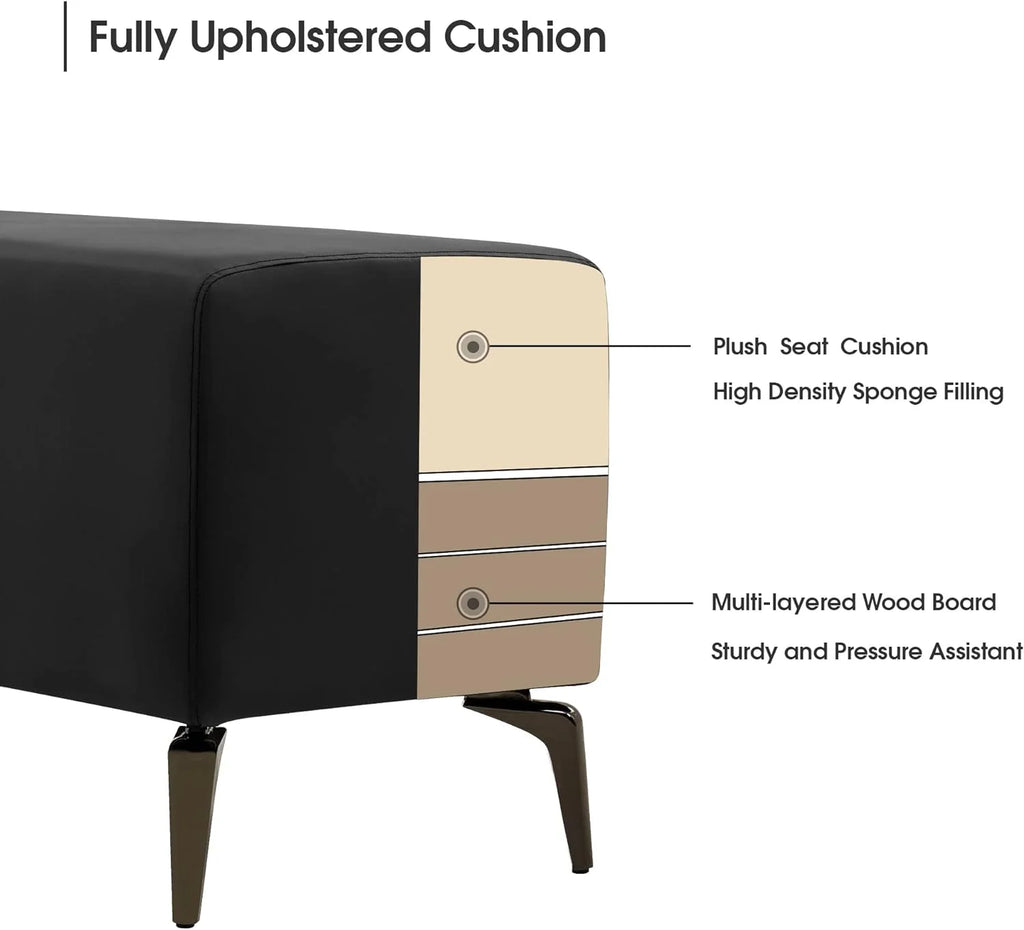 Black Faux Leather Waiting Room Bench U86060