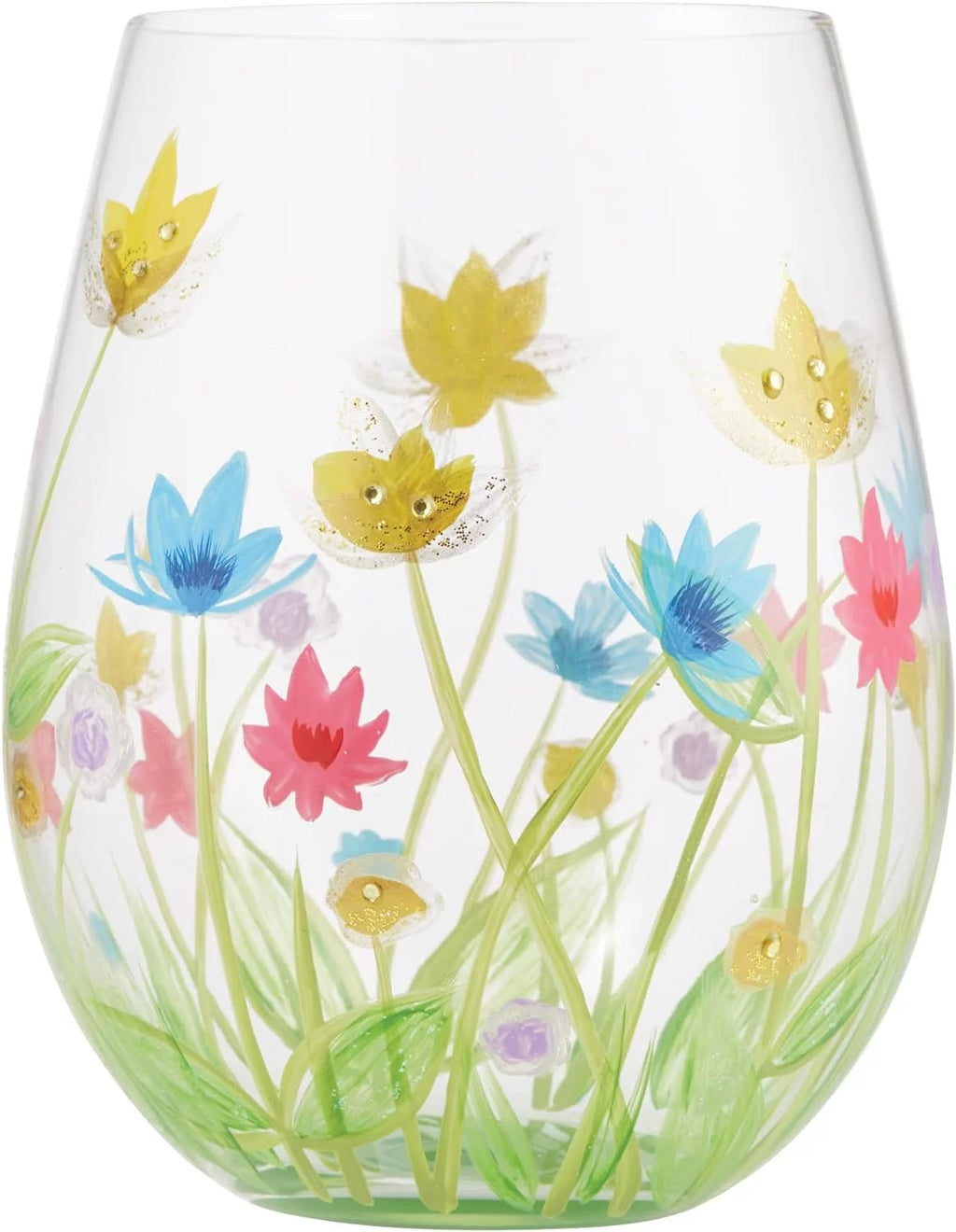 Hand-Painted Stemless Wine Glass, 20 Ounce, Multicolor S14394