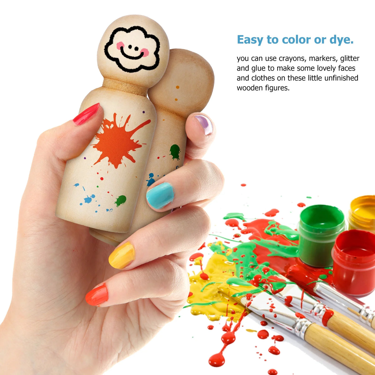 50 Pcs Wooden Peg Dolls Blank Craft Painting O3150