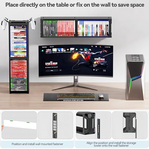 Video Game Disc Rack Tower Storage Holder Stand with Controller Holder C94852