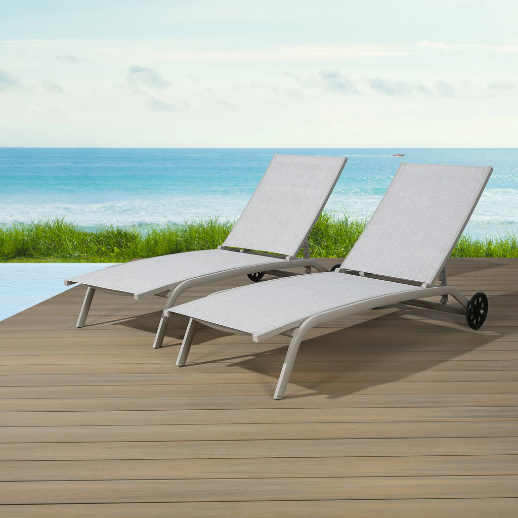 2-Pieces Aluminum Textilene Sling Chaise Lounge Chairs B4667