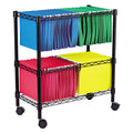 Black 2 Tier Rolling File Cart D777