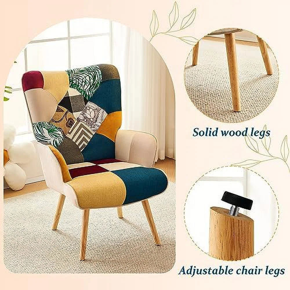 High Back Accent Chair with Linen Fabric and Wood Feet X579