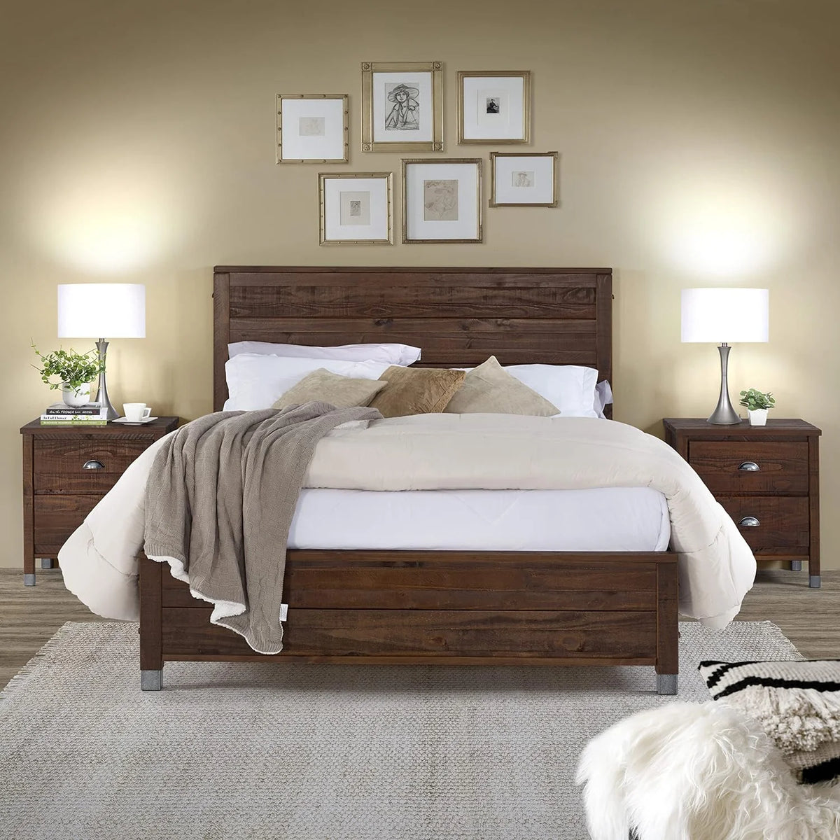 Solid Wood King Platform Bed in Walnut J84162