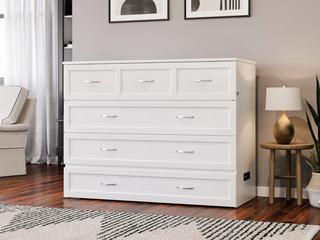 White Solid Wood Murphy Bed Chest with Mattress X308708
