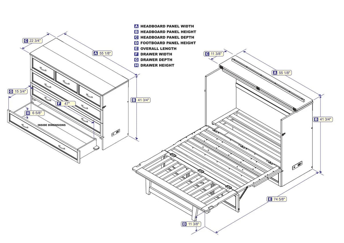 White Solid Wood Murphy Bed Chest with Mattress X308708