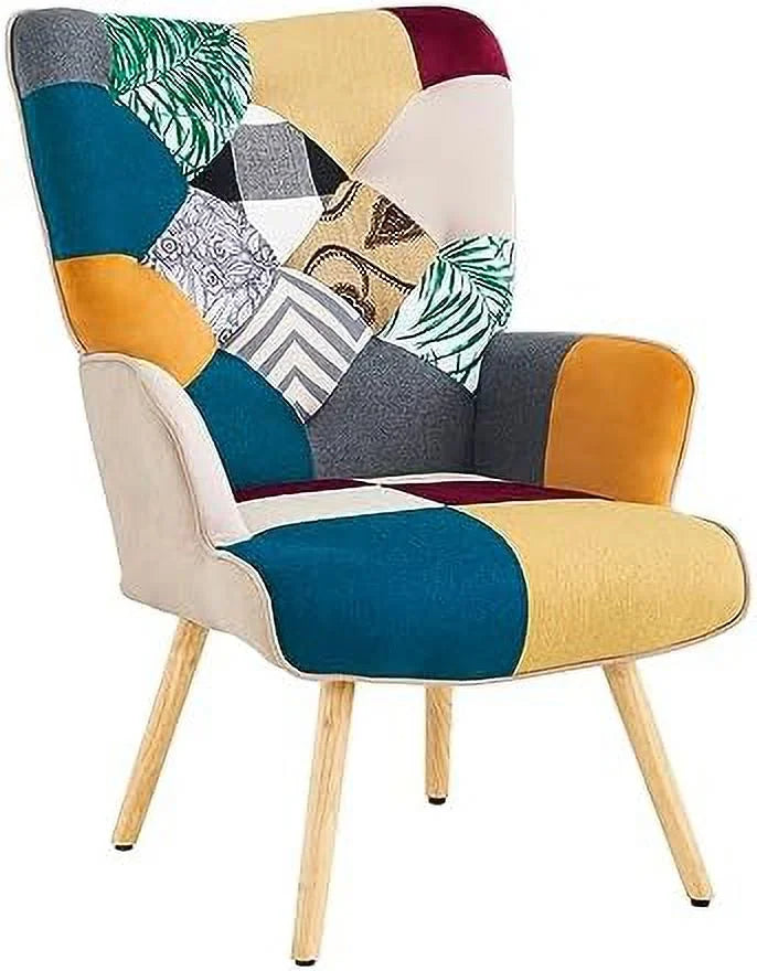 High Back Accent Chair with Linen Fabric and Wood Feet X579