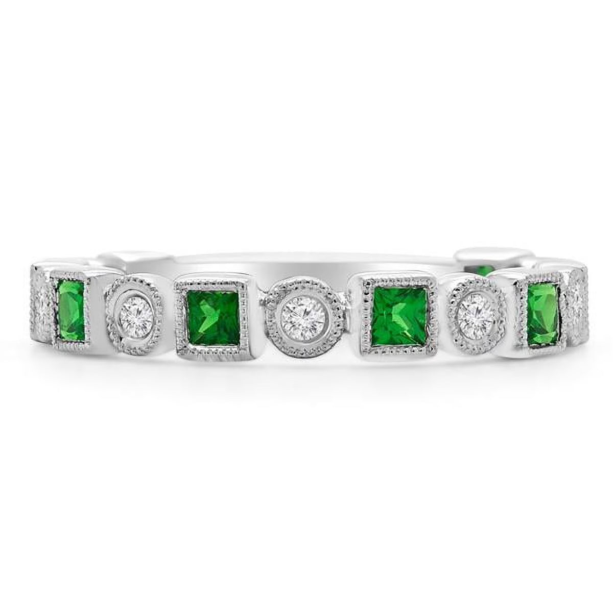 18K White Gold Green Tsavorite Semi-Eternity Ring W617212