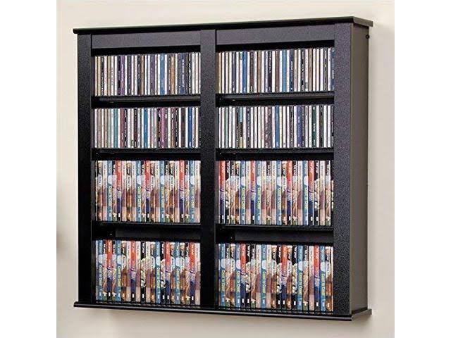 Black Double Floating Media Wall Storage Shelf Z768