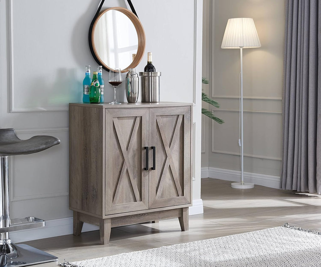 Small Cabinet with Wood Doors in Grey Wash B756