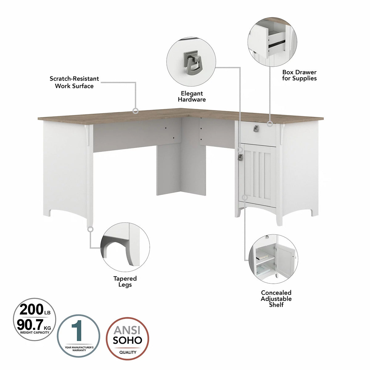 60" L Shaped Desk with Storage M23789