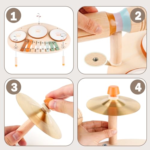 9 in 1 Wooden Musical Instruments Drum Set with Xylophone N24431