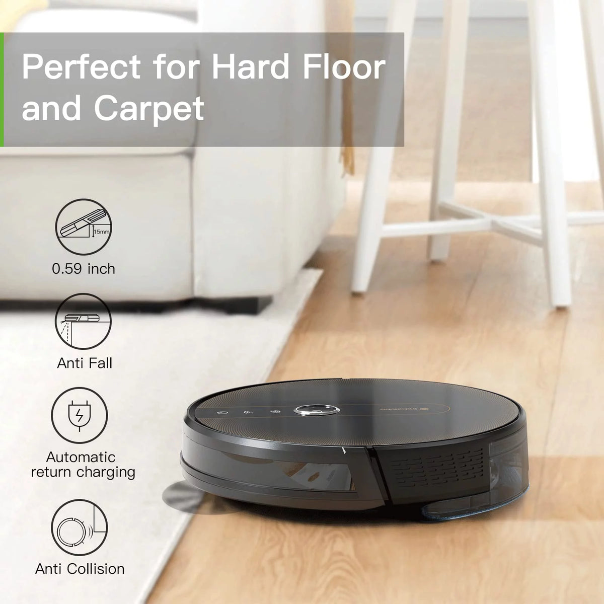 Black Robot Vacuum and Mop Combo with Smart Mapping, 2000Pa Suction U472734