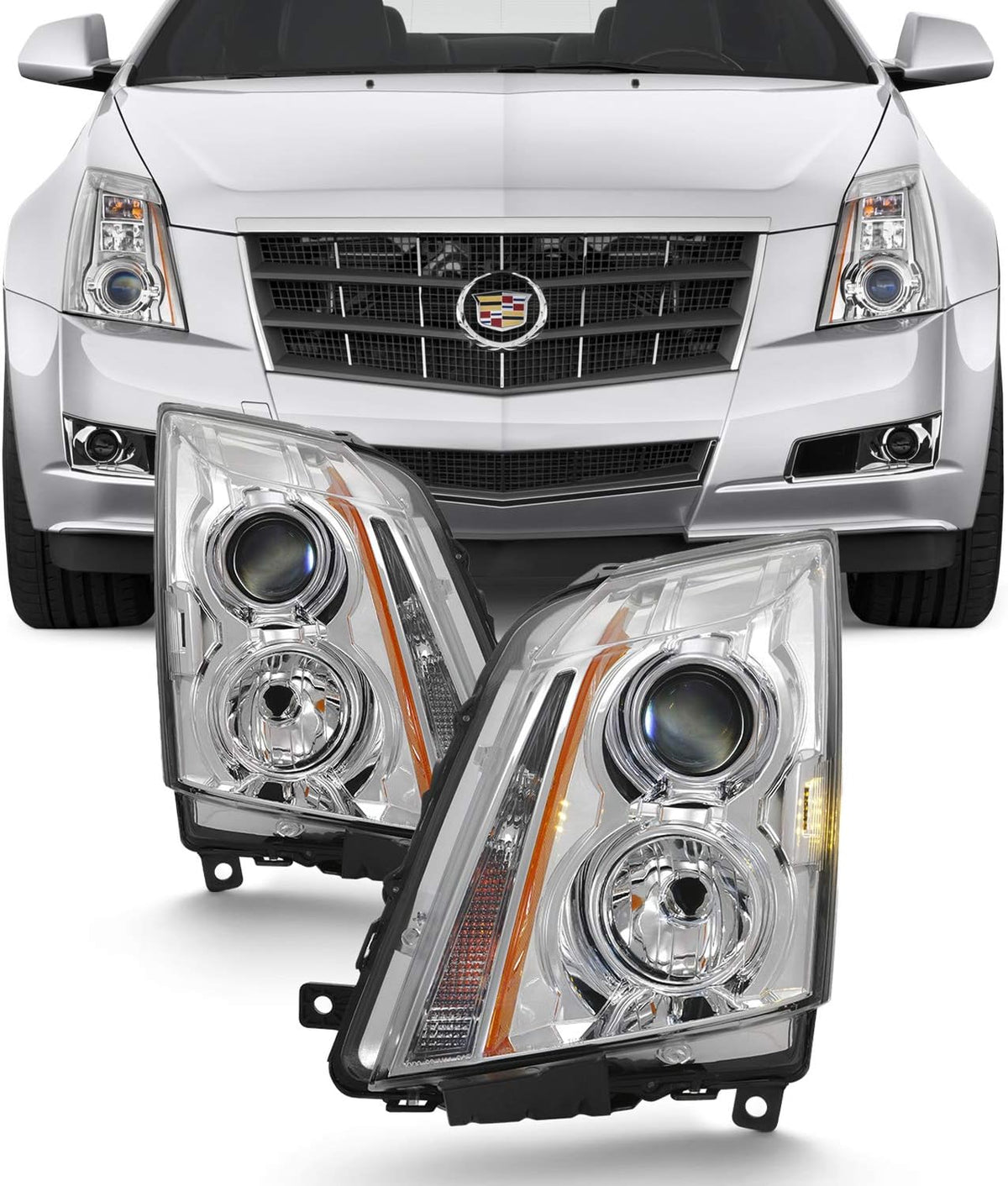 Projector Headlight Assembly Chrome Housing Clear Lens Full Set J8818
