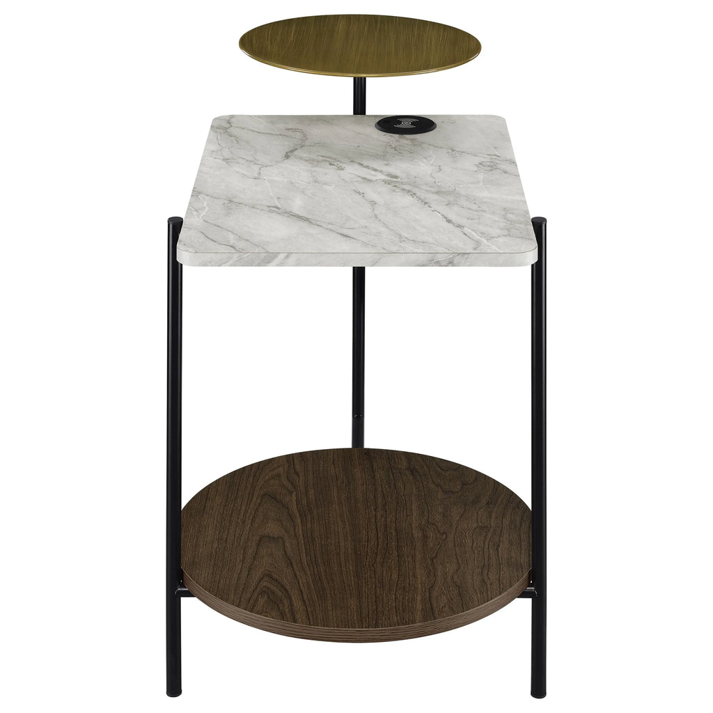 3-tier Wood Side Table with Wireless Charger R522