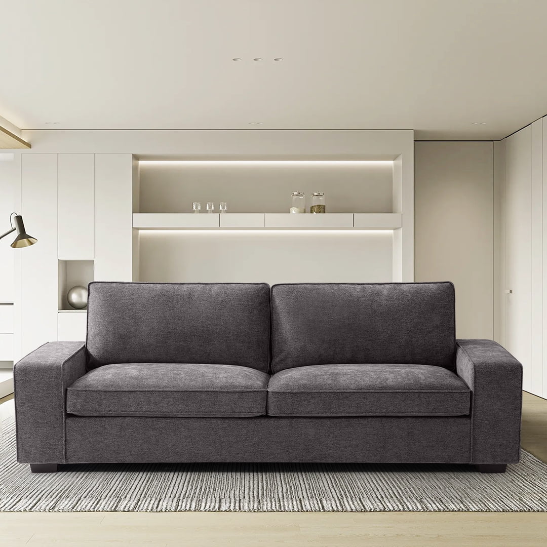 Light Grey Linen Loveseat Sofa with Solid Wood Frame J400355