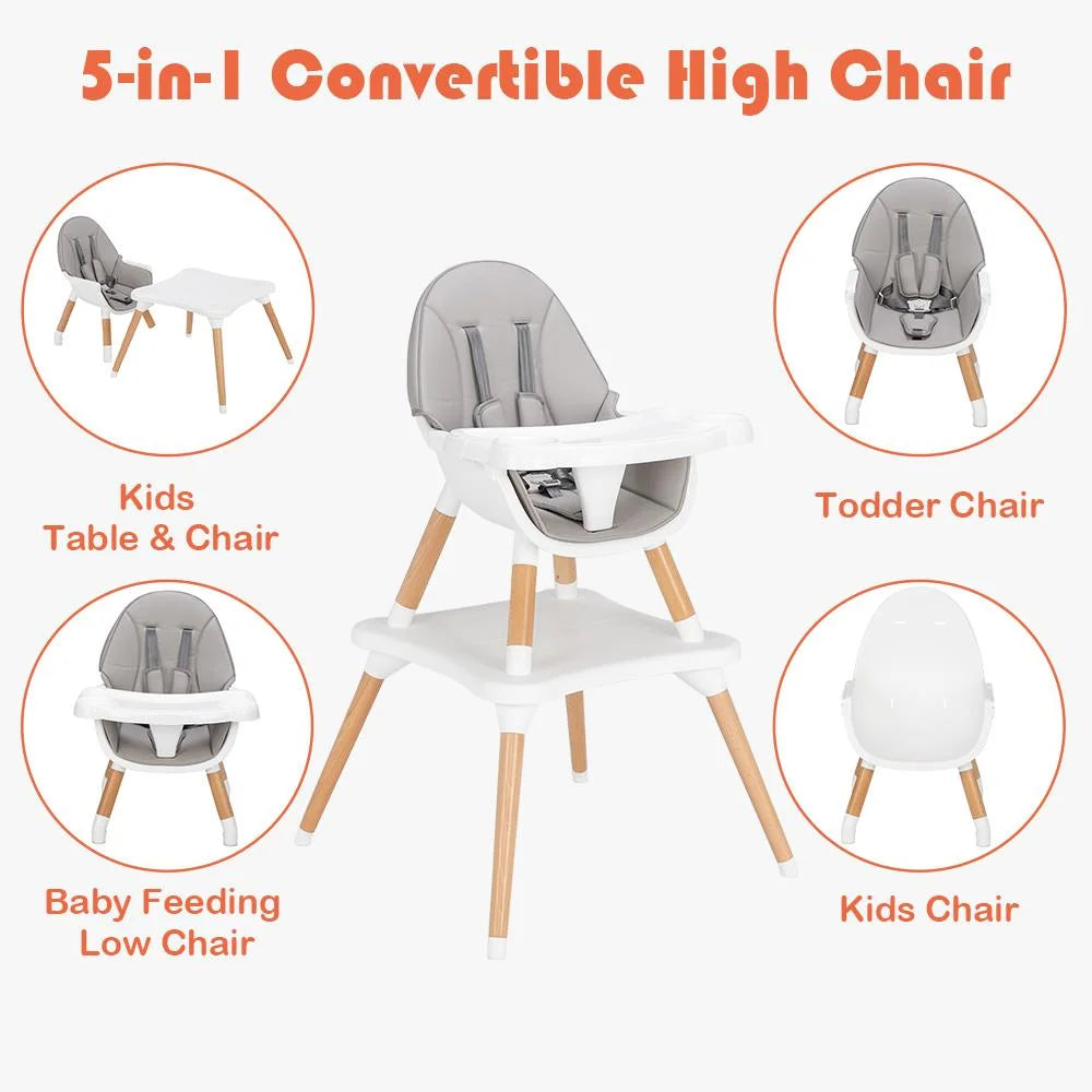 Wooden Gray Convertible High Chair Z213345