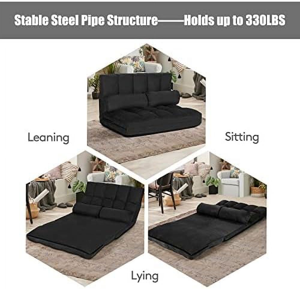 6-Position Foldable Suede Floor Sofa Bed with 2 Pillows (Brown) L177244