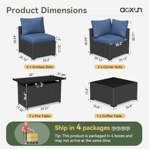 7 Piece Wicker Rattan Patio Sectional Sofa Set with Cushion D59833
