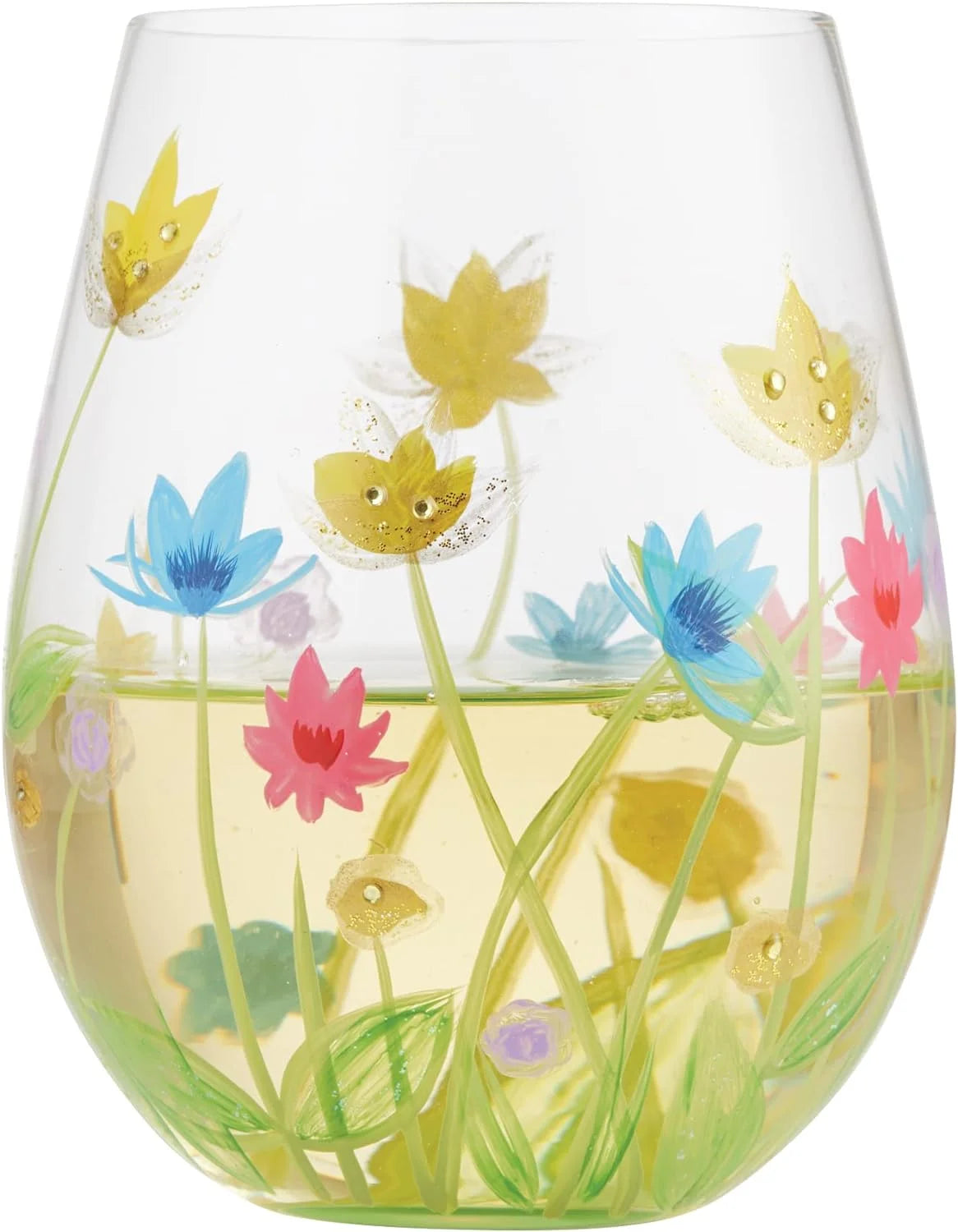 Hand-Painted Stemless Wine Glass, 20 Ounce, Multicolor S14394