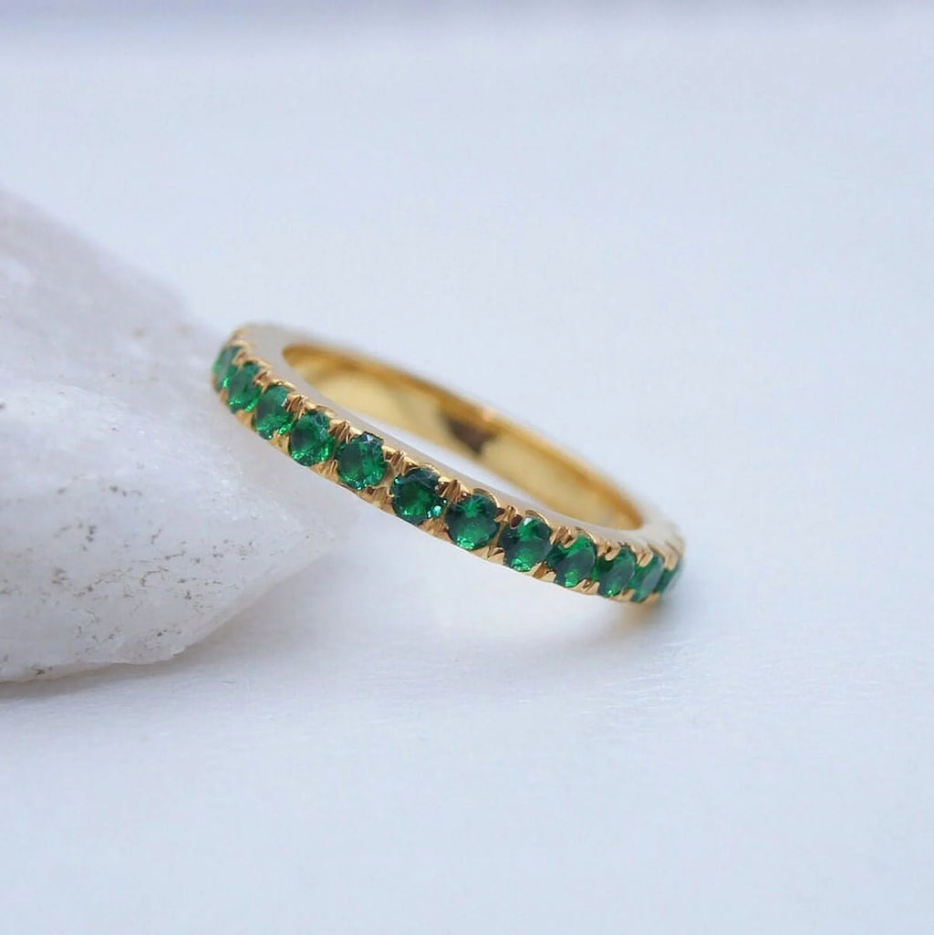 925 Sterling Silver Round Cut Emerald Engagement Ring L1191