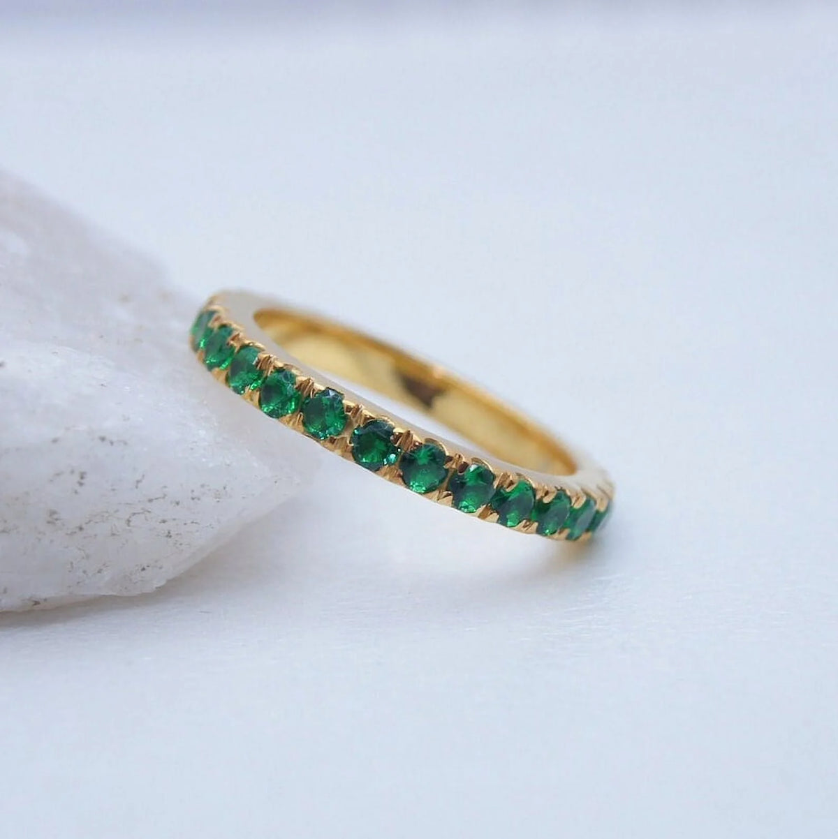925 Sterling Silver Round Cut Emerald Engagement Ring L1191