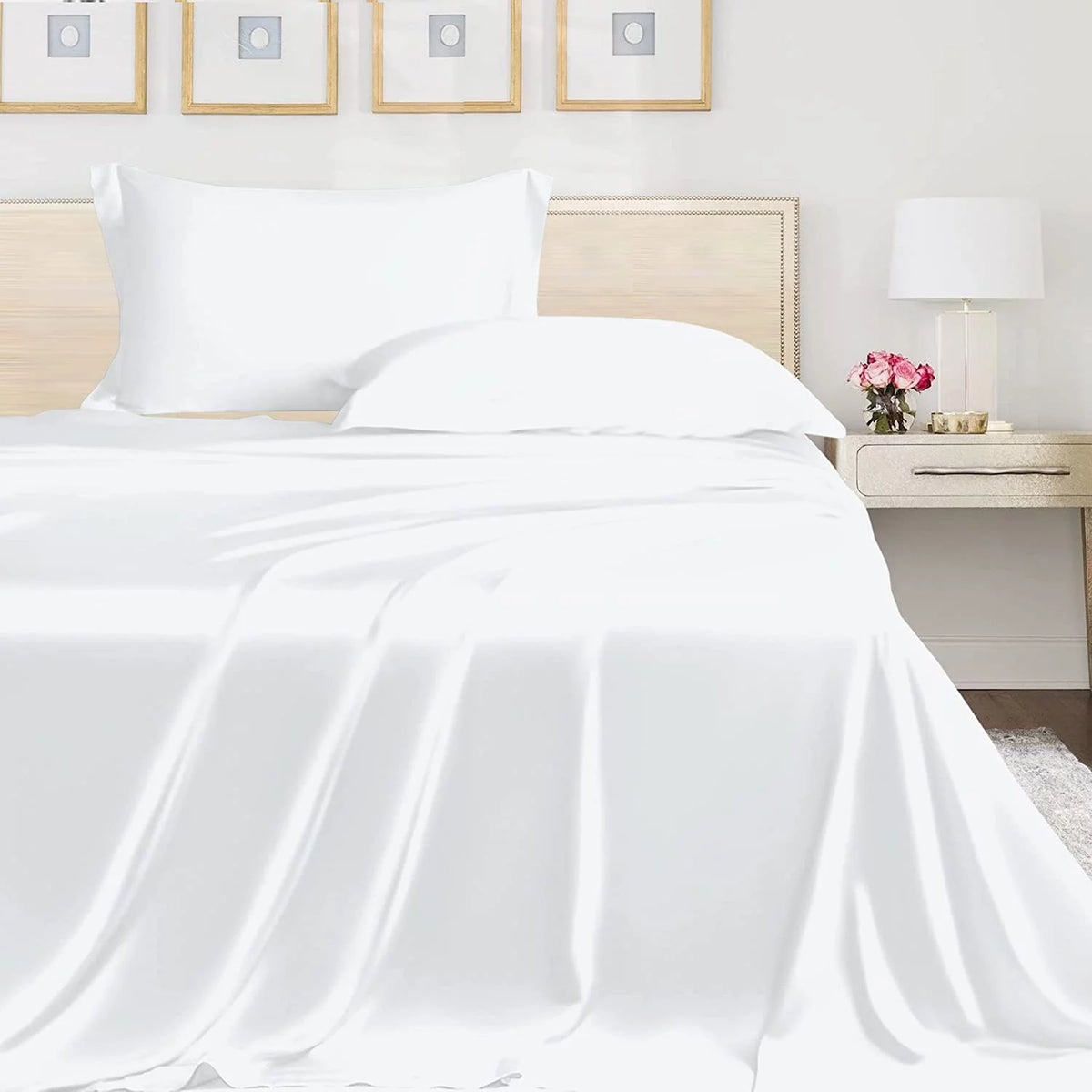 100% Organic Bamboo Silk White King Flat Sheet Pack of 2 P5122