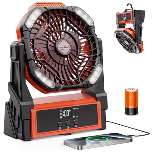 Portable Camping Fan, 20000mAh Rechargeable Battery Operated Fans with Lights, 4 Speed, Adjustable Brightness (Blue Black) Z95482