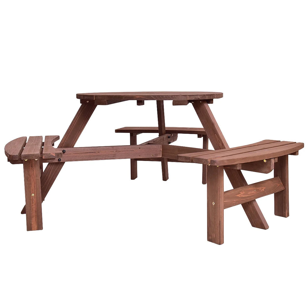 Wood 6 Person Picnic Table and Bench Set M446