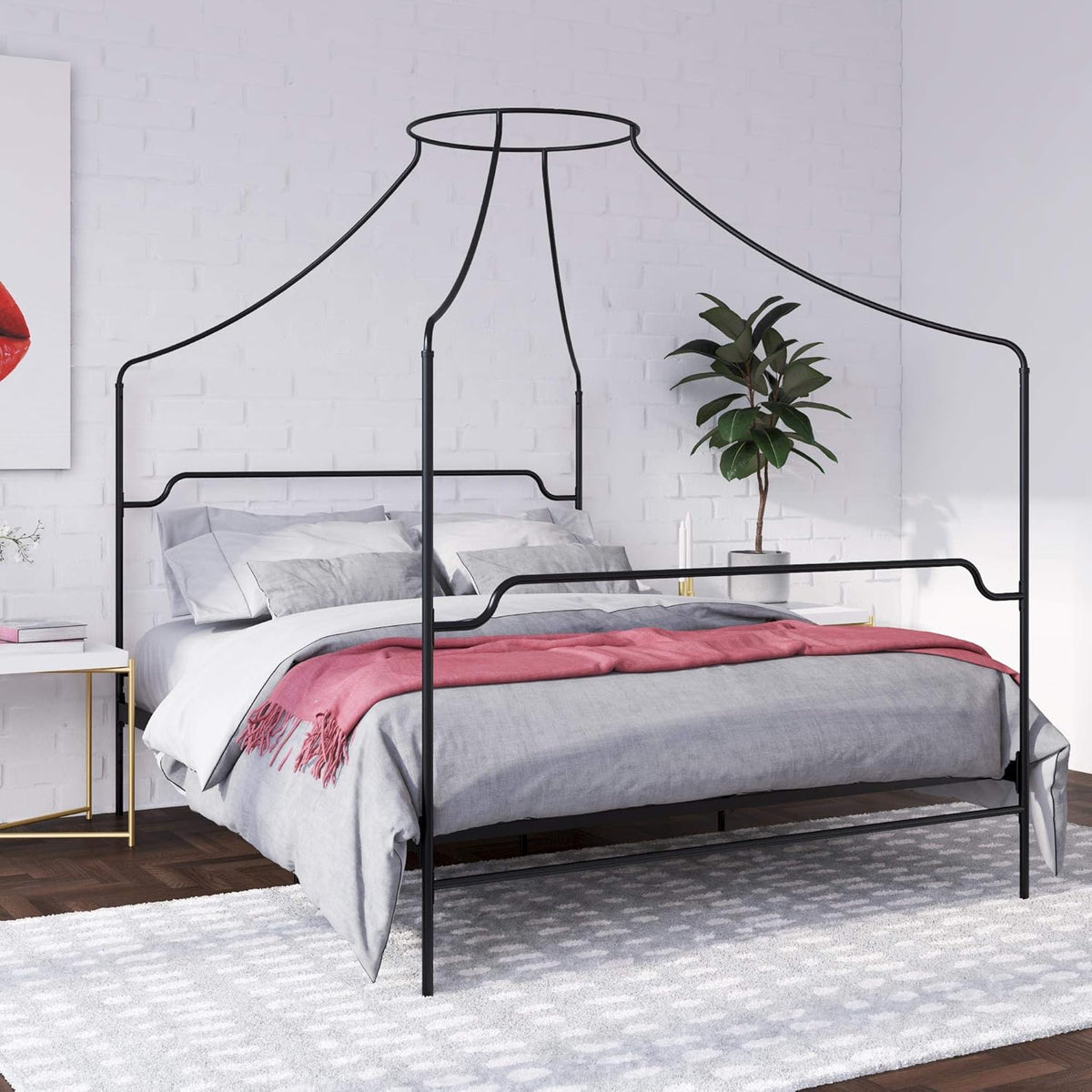 Black Twin Size Metal Canopy Bed F214