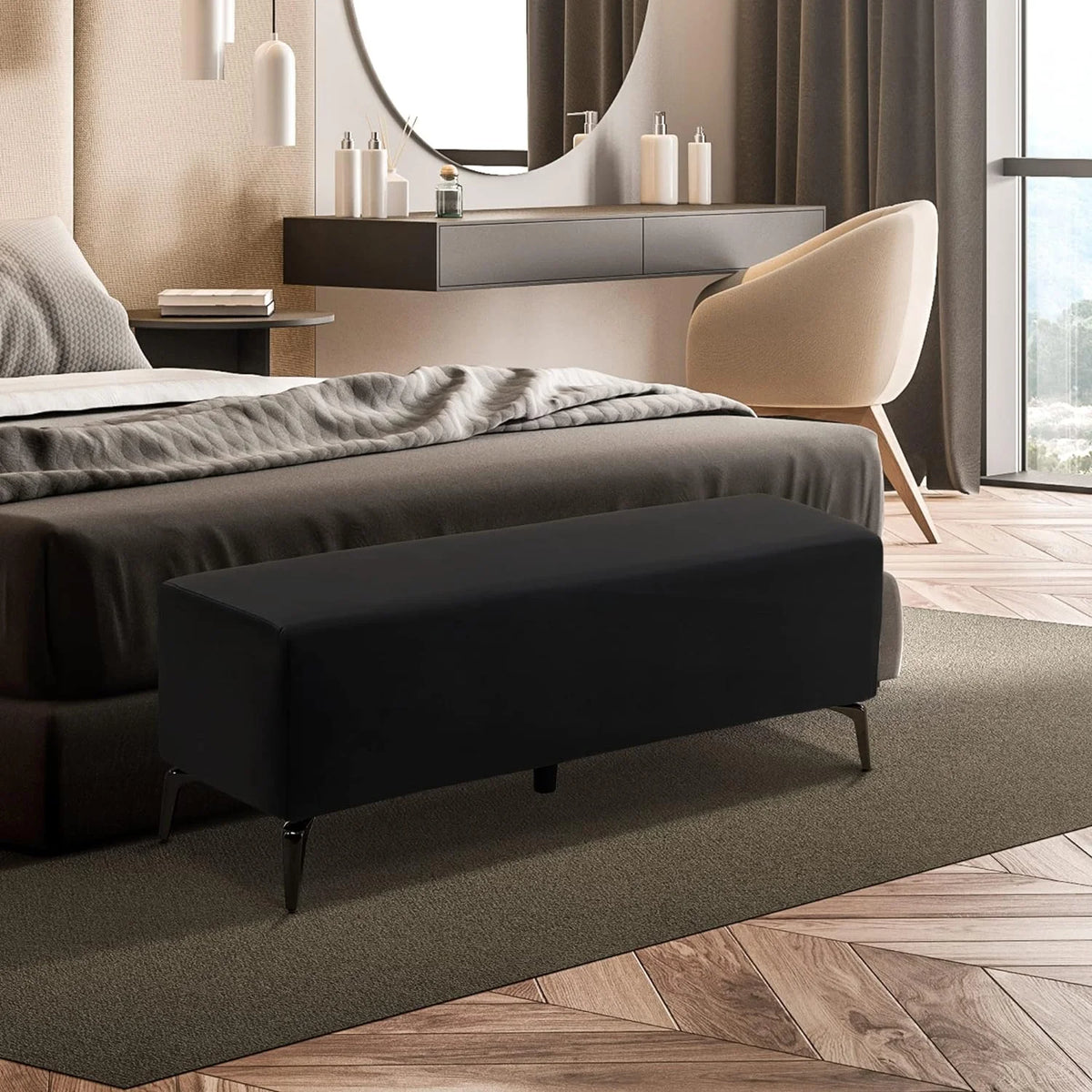 Black Faux Leather Waiting Room Bench U86060