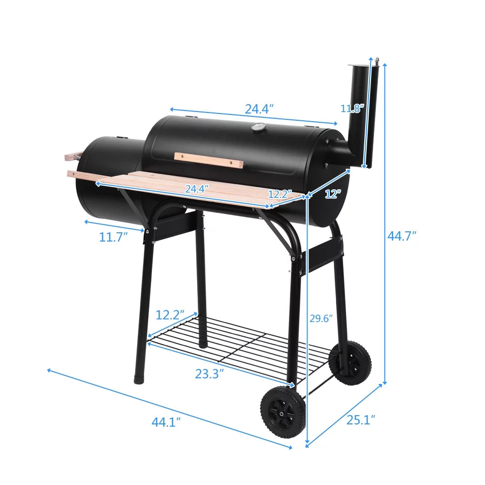 Charcoal BBQ Grill with Wheels and Storage Holder, 28 Inch B393465