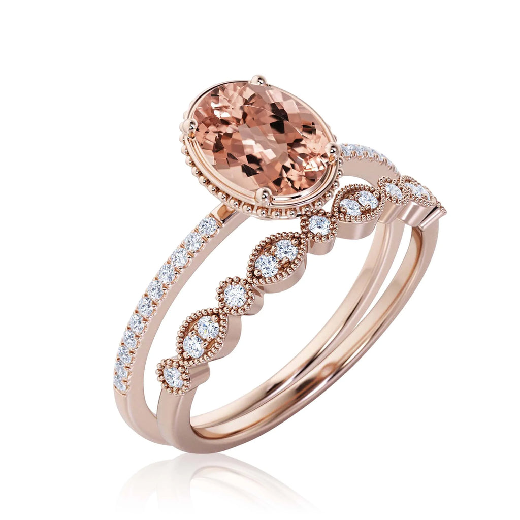 2.00 Carat Oval Cut Morganite And Diamond Moissanite Engagement Ring in 925 Sterling Silver With 18k Rose Gold Plating P108658